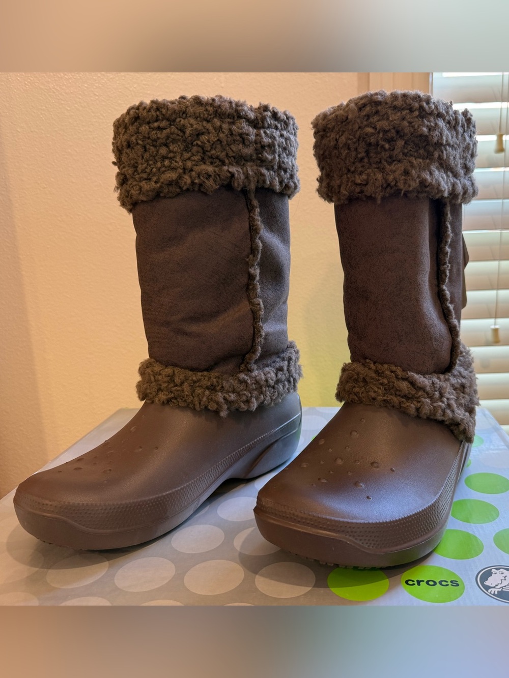 CROCS Brown Faux-Sherpa Tall Slip-On Boots